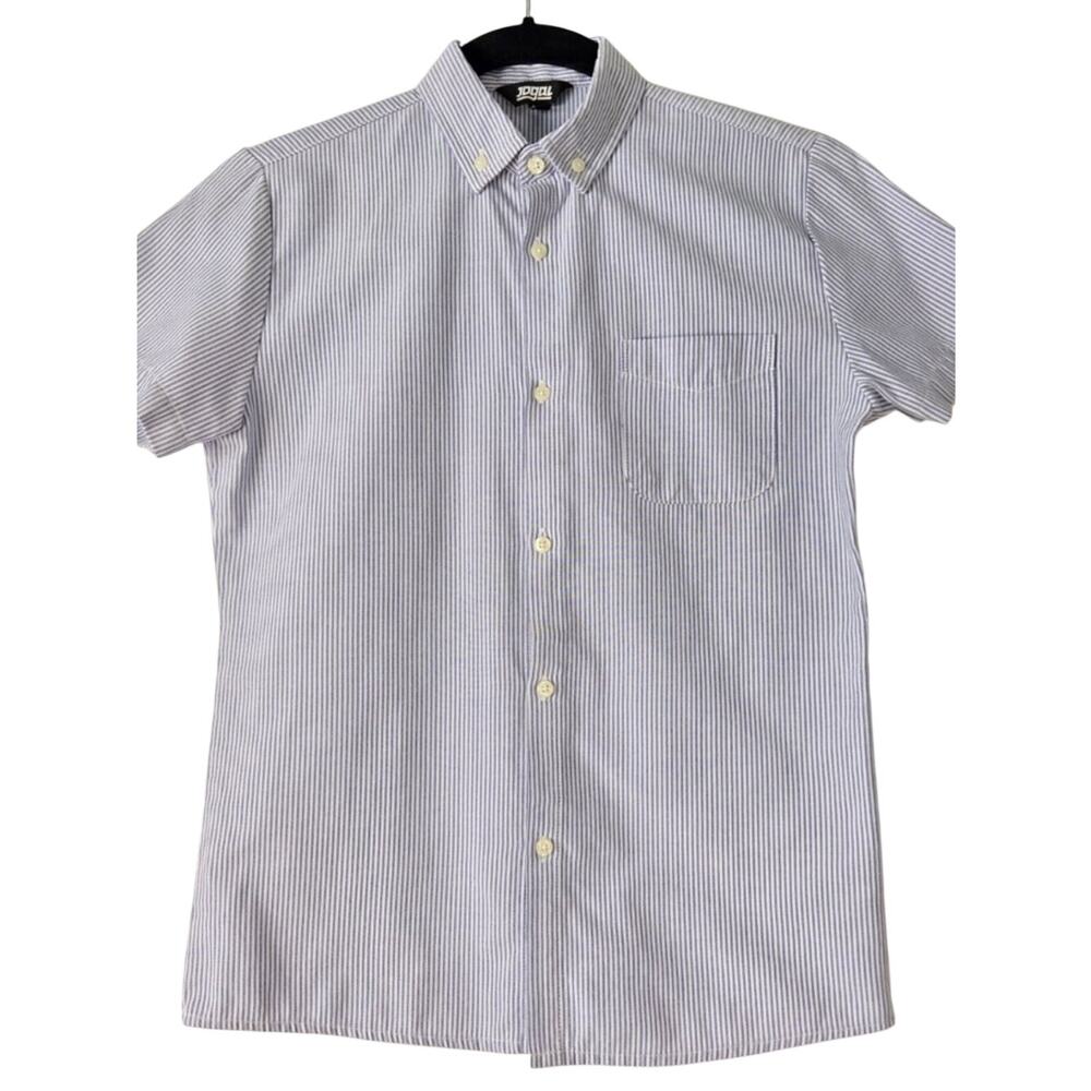 Jogal Boy’s Horizontal Blue/White Stripe 100% Cotton Button Down Shirt Size 14